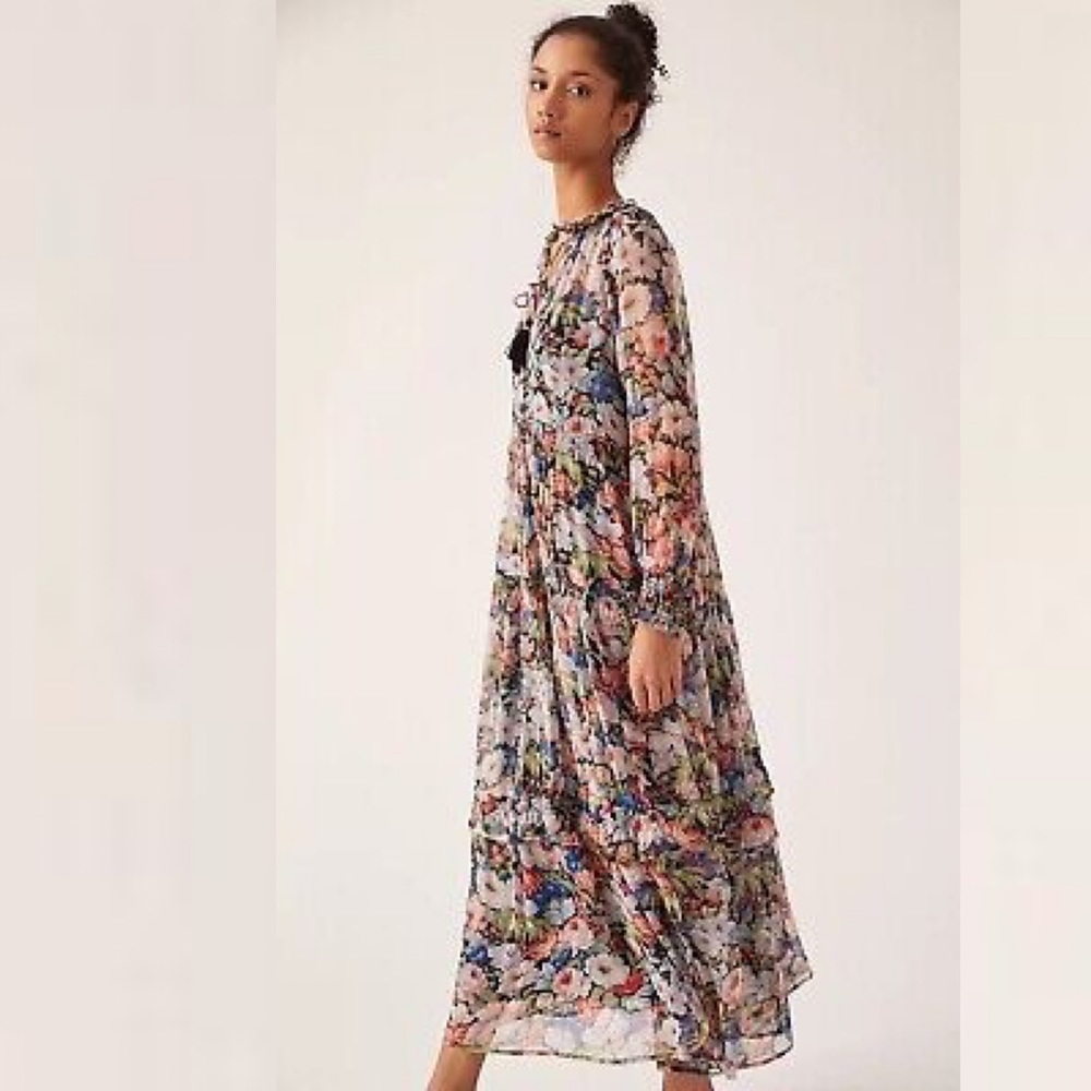 Anthropologie The Marais Printed Chiffon Maxi Dress Size XSP - Picture 3 of 4